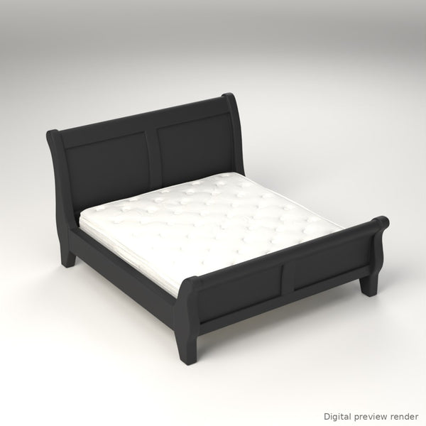 1:24 Dollhouse Miniature King Sleigh Bed Kit with Mattress – Black – digital preview render