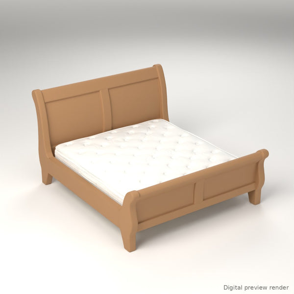 1:24 Dollhouse Miniature King Sleigh Bed Kit with Mattress – Honey Teak – digital preview render
