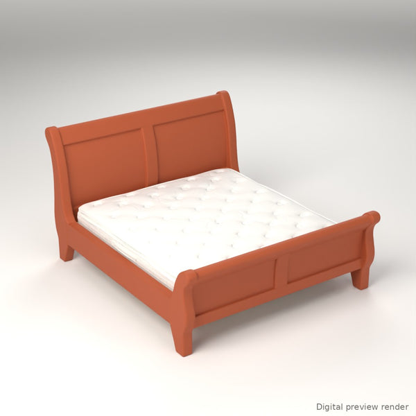1:24 Dollhouse Miniature King Sleigh Bed Kit with Mattress – Terra Cotta – digital preview render