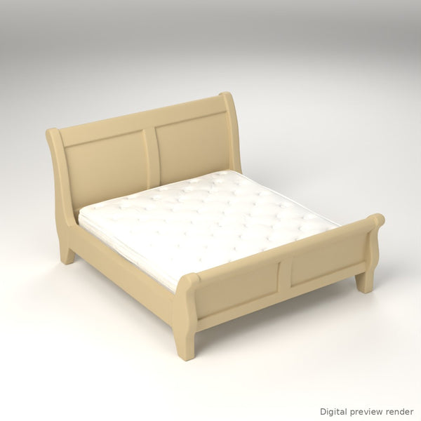 1:24 Dollhouse Miniature King Sleigh Bed Kit with Mattress – Natural Oak – digital preview render