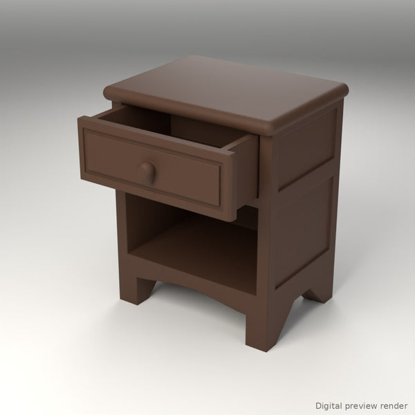 1:24 Dollhouse Miniature Nightstand – Dark Walnut – digital preview render