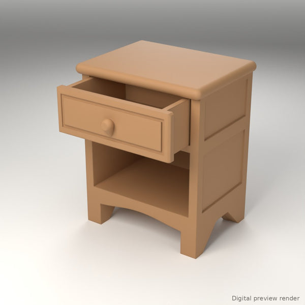 1:24 Dollhouse Miniature Nightstand – Honey Teak – digital preview render