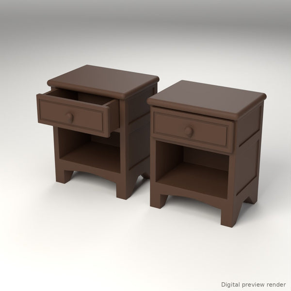 1:24 Dollhouse Miniature Nightstands, Set of 2 – Dark Walnut – digital preview render
