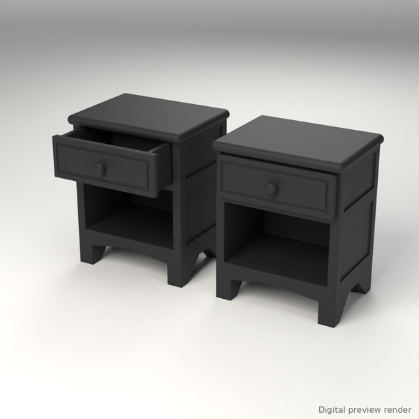 1:24 Dollhouse Miniature Nightstands, Set of 2 – Black – digital preview render