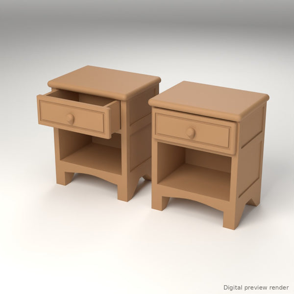 1:24 Dollhouse Miniature Nightstands, Set of 2 – Honey Teak – digital preview render