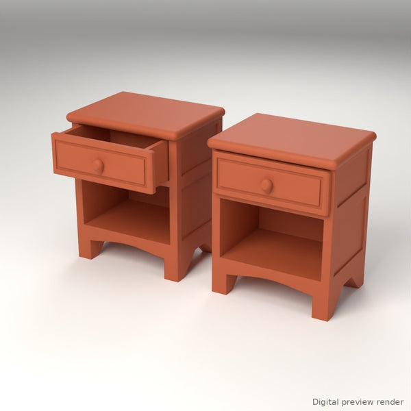 1:24 Dollhouse Miniature Nightstands, Set of 2 – Terra Cotta – digital preview render