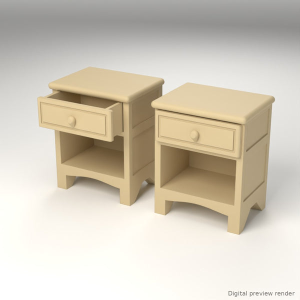 1:24 Dollhouse Miniature Nightstands, Set of 2 – Natural Oak – digital preview render