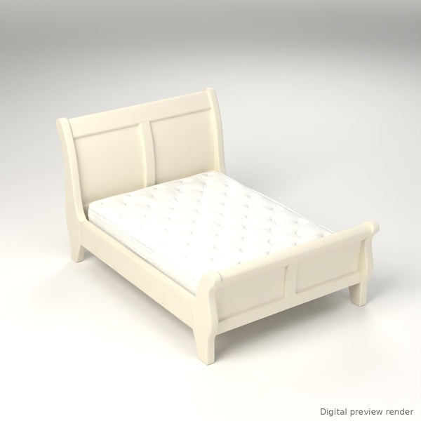 1:24 Dollhouse Miniature Queen Sleigh Bed Kit with Mattress – White – digital preview render
