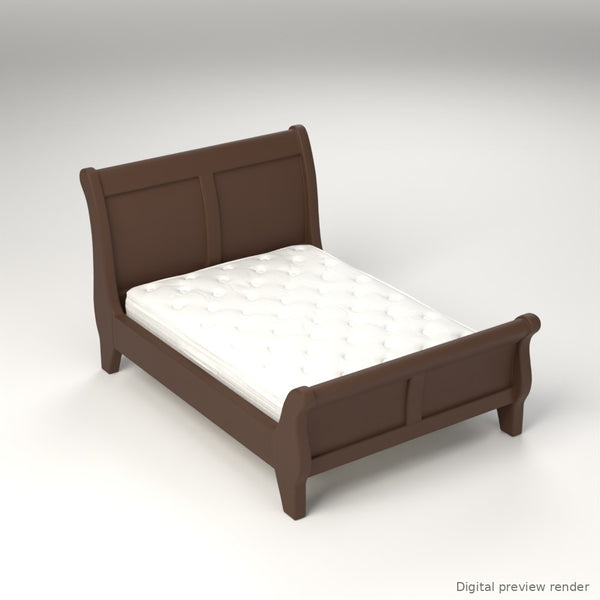 1:24 Dollhouse Miniature Queen Sleigh Bed Kit with Mattress – Dark Walnut – digital preview render