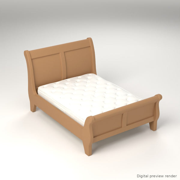 1:24 Dollhouse Miniature Queen Sleigh Bed Kit with Mattress – Honey Teak – digital preview render