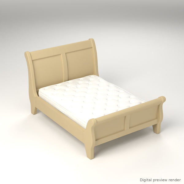 1:24 Dollhouse Miniature Queen Sleigh Bed Kit with Mattress – Natural Oak – digital preview render