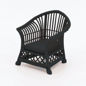 1:24 Dollhouse Miniature Wicker-Style Arm Chair, Patio Chair – Ebony - 3/4 view (digital recolor, color preview)