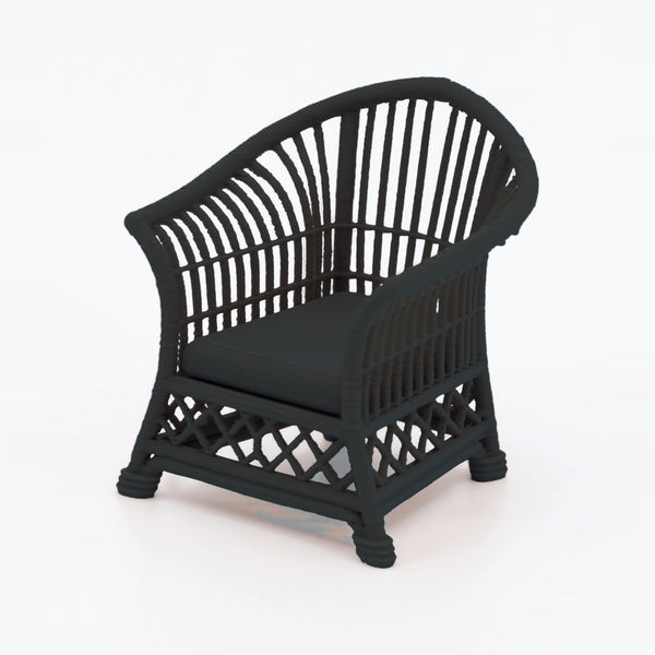 1:24 Dollhouse Miniature Wicker-Style Conversation Set, 4 Piece – Ebony - arm chair, 3/4 view (digital recolor, color preview)
