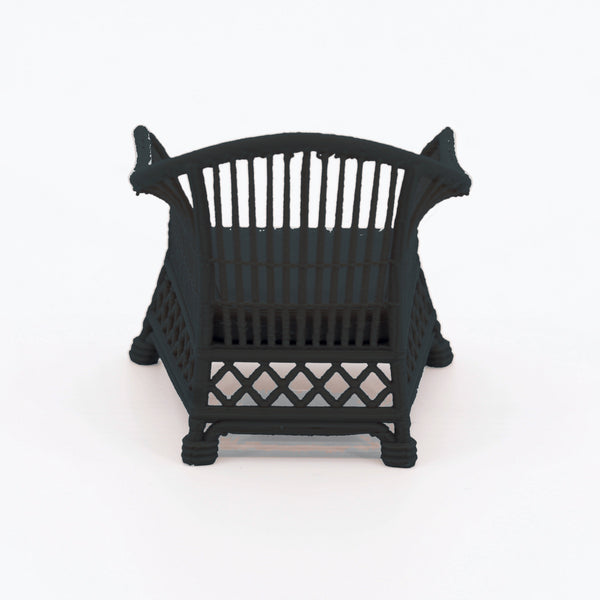 1:24 Dollhouse Miniature Wicker-Style Arm Chair, Patio Chair – Ebony - back view (digital recolor, color preview)