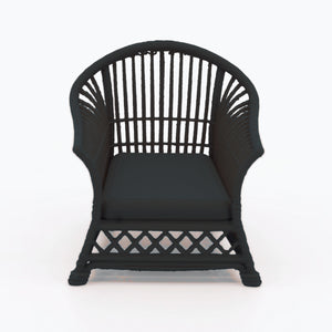 1:24 Dollhouse Miniature Wicker-Style Arm Chair, Patio Chair – Ebony - front view (digital recolor, color preview)