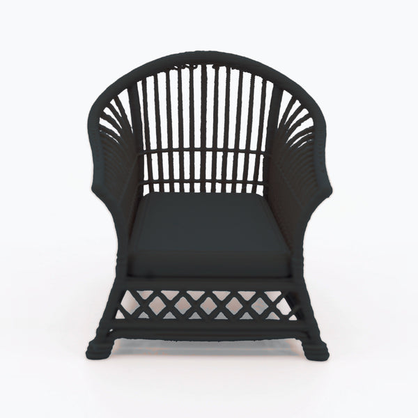 1:24 Dollhouse Miniature Wicker-Style Arm Chair, Patio Chair – Ebony - front view (digital recolor, color preview)