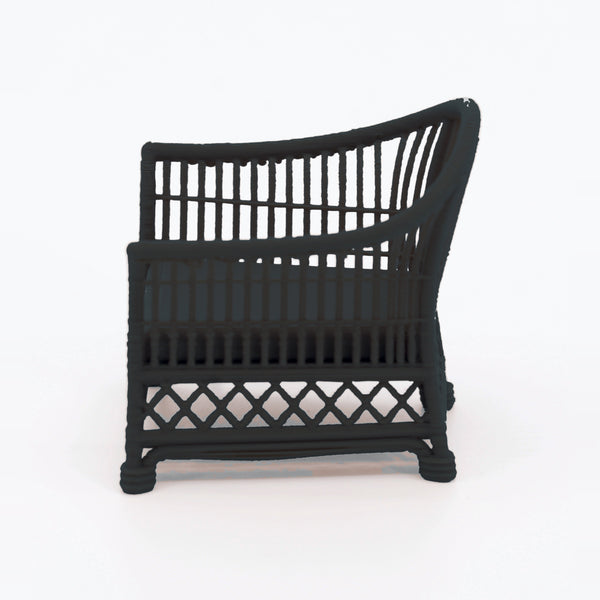 1:24 Dollhouse Miniature Wicker-Style Pair of Arm Chairs, 2 Piece – Ebony - arm chair, side view (digital recolor, color preview)