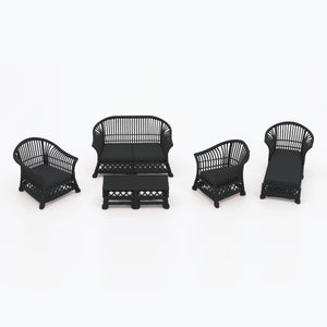 1:24 Dollhouse Miniature Wicker-Style Furniture Set, 5 Piece Patio Set – Ebony - full 5-piece set (digital recolor, color preview)
