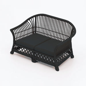 1:24 Dollhouse Miniature Wicker-Style Loveseat, Patio Sofa – Ebony - 3/4 view (digital recolor, color preview)
