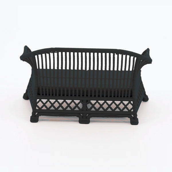 1:24 Dollhouse Miniature Wicker-Style Loveseat, Patio Sofa – Ebony - back view (digital recolor, color preview)