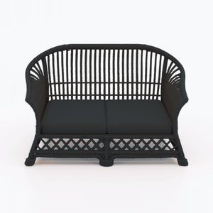 1:24 Dollhouse Miniature Wicker-Style Loveseat, Patio Sofa – Ebony - front view (digital recolor, color preview)