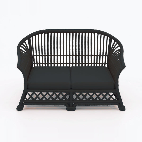 1:24 Dollhouse Miniature Wicker-Style Loveseat, Patio Sofa – Ebony - front view (digital recolor, color preview)