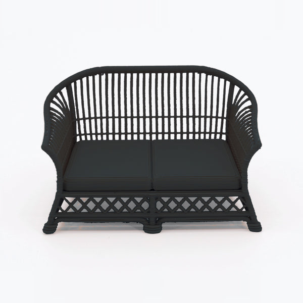 1:24 Dollhouse Miniature Wicker-Style Furniture Set, 5 Piece Patio Set – Ebony - loveseat from the 5-piece set (digital recolor, color preview)