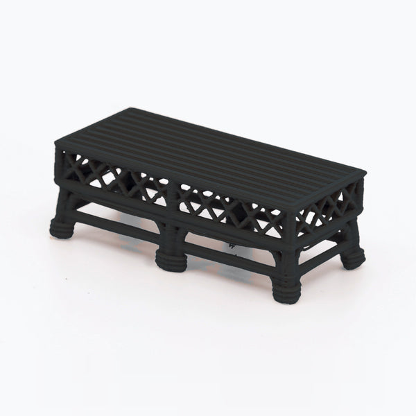 1:24 Dollhouse Miniature Wicker-Style Sofa Set, 2 Piece – Ebony - coffee table, 3/4 view (digital recolor, color preview)