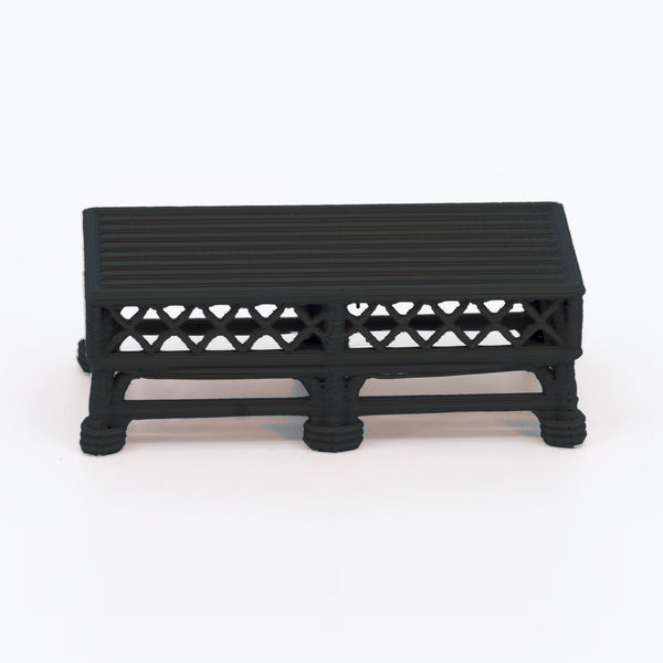1:24 Dollhouse Miniature Wicker-Style Coffee Table, Patio Table – Ebony - front view (digital recolor, color preview)