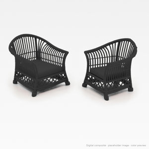 1:24 wicker-style dollhouse arm chairs in Ebony, pair of two (digital composite, color preview)