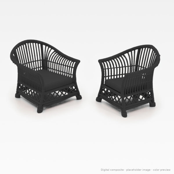 1:24 wicker-style dollhouse arm chairs in Ebony, pair of two (digital composite, color preview)