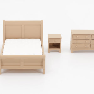 1:24 dollhouse sleigh bedroom set in Natural Oak, unedited real photo