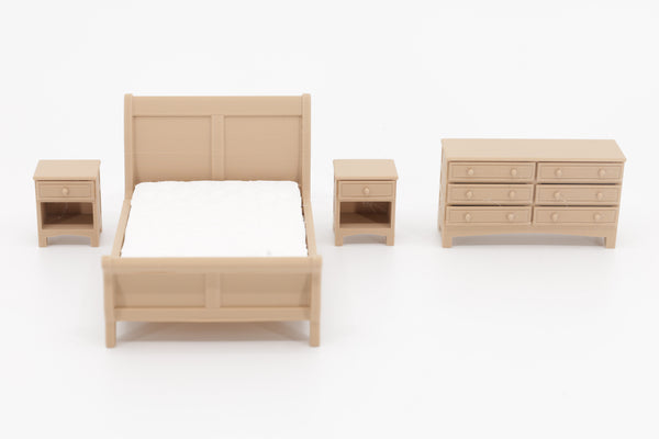 1:24 dollhouse sleigh bedroom set in Natural Oak, unedited real photo