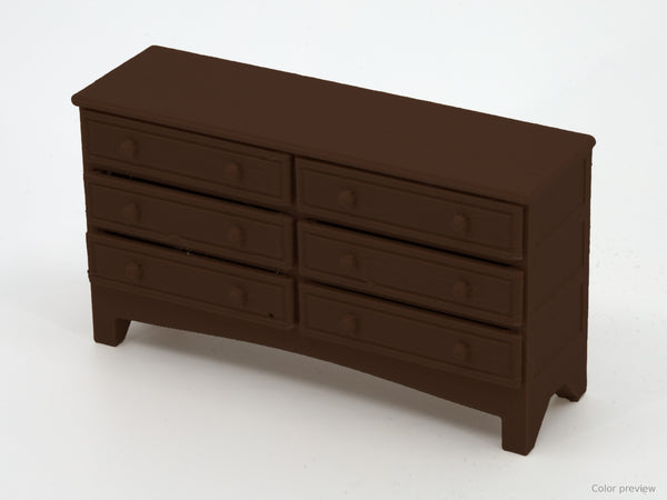 1:24 dollhouse dresser in Dark Walnut, digital color preview of our real photo