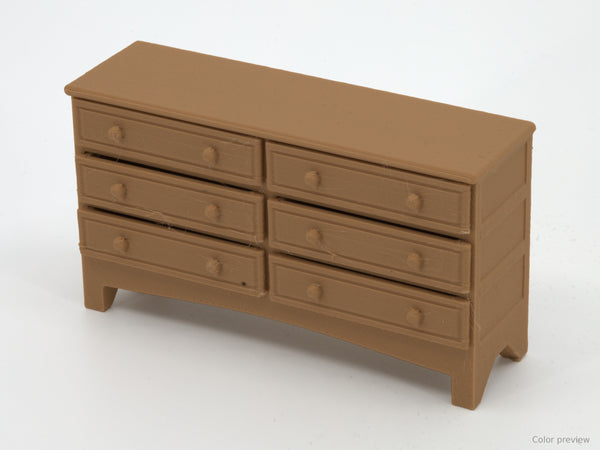 1:24 dollhouse dresser in Honey Teak, digital color preview of our real photo