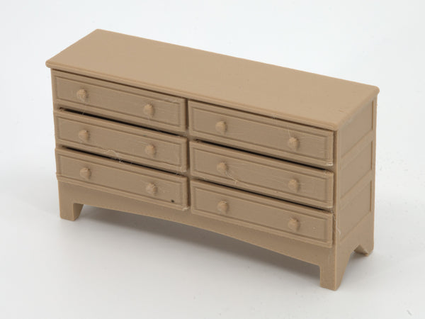 1:24 dollhouse 6-drawer dresser in Natural Oak, 3/4 view, real photo