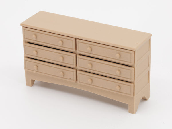1:24 dollhouse 6-drawer dresser in Natural Oak, real photo (fine print strings retouched)