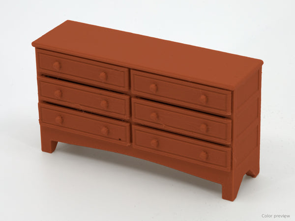 1:24 dollhouse dresser in Terra Cotta, digital color preview of our real photo