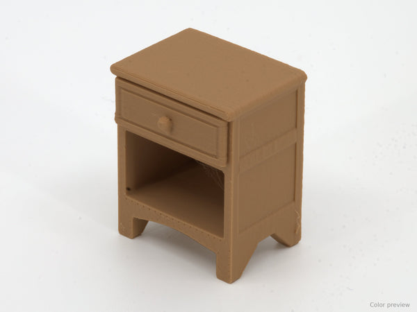 1:24 dollhouse nightstand in Honey Teak, digital color preview of our real photo