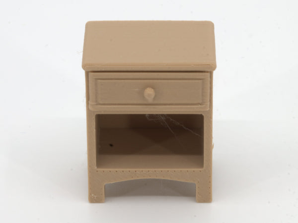1:24 dollhouse nightstand in Natural Oak, front view, real photo
