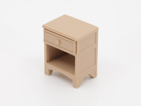 1:24 dollhouse nightstand in Natural Oak, real photo (fine print strings retouched)