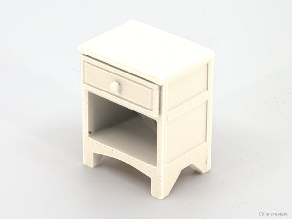 1:24 dollhouse nightstand in White, digital color preview of our real photo