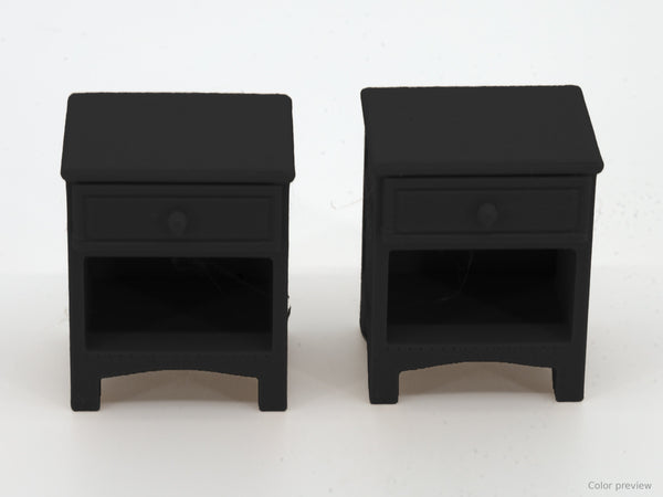 1:24 dollhouse pair of nightstands in Black, digital color preview of our real photo