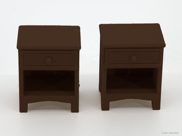 1:24 dollhouse pair of nightstands in Dark Walnut, digital color preview of our real photo