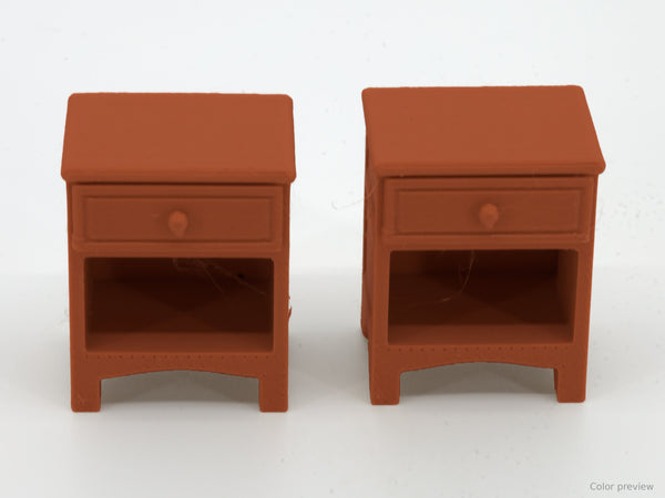 1:24 dollhouse pair of nightstands in Terra Cotta, digital color preview of our real photo