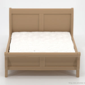 1:24 dollhouse king sleigh bed with mattress in Natural Oak, digital size mockup made from our queen photo
