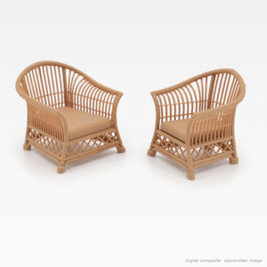 1:24 wicker-style dollhouse arm chairs in Teak, pair of two (digital composite)