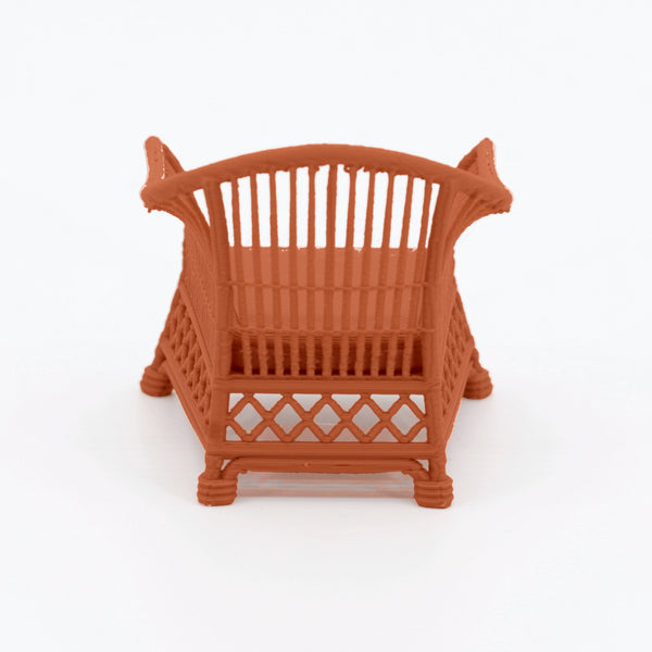 1:24 Dollhouse Miniature Wicker-Style Arm Chair, Patio Chair – Terra Cotta - back view (digital recolor, color preview)