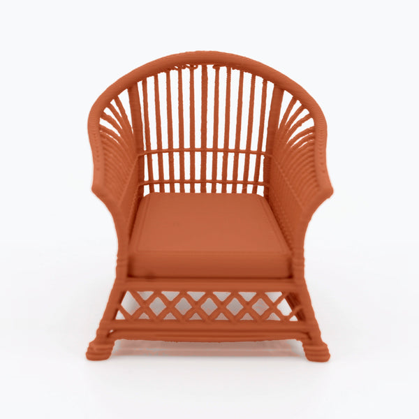 1:24 Dollhouse Miniature Wicker-Style Arm Chair, Patio Chair – Terra Cotta - front view (digital recolor, color preview)