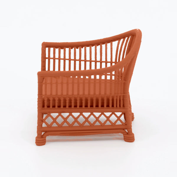 1:24 Dollhouse Miniature Wicker-Style Pair of Arm Chairs, 2 Piece – Terra Cotta - arm chair, side view (digital recolor, color preview)